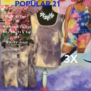 🌸NWT POPULAR 21 Sz3X TIE DYE STRETCH TANK TOP & BIKE SHORTS SET
